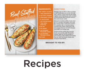 Sample postcard of Beef-Stuffed Zucchini for recipe series postcards