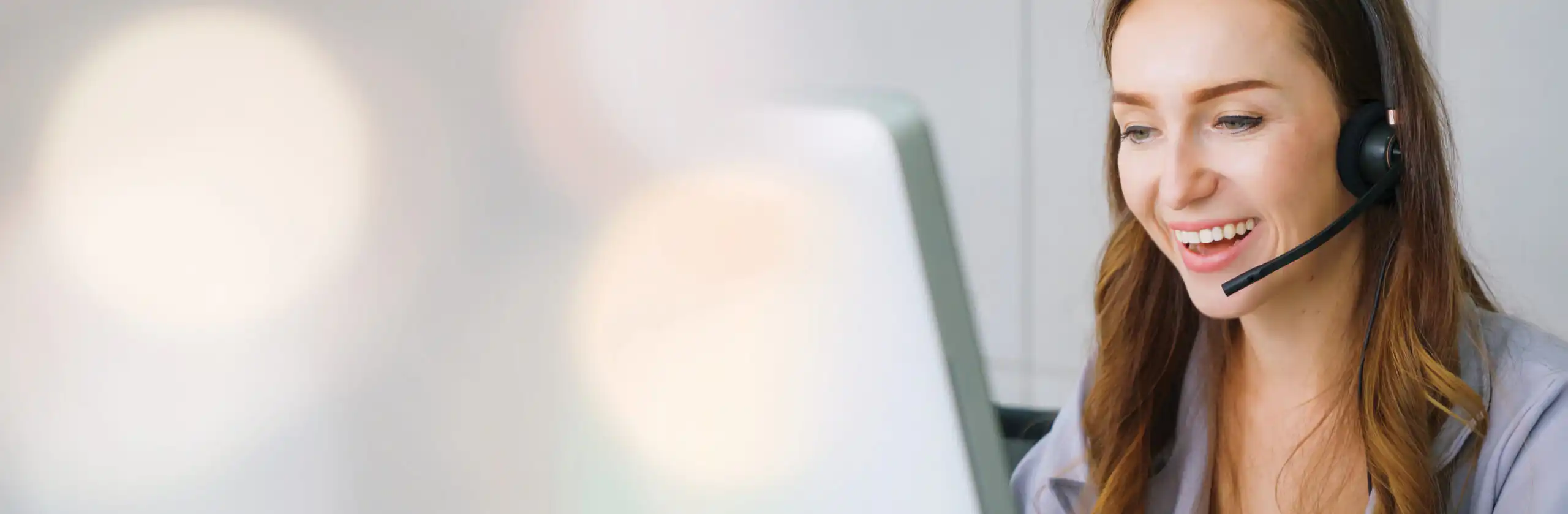 Customer Service Header image with woman talking on headset