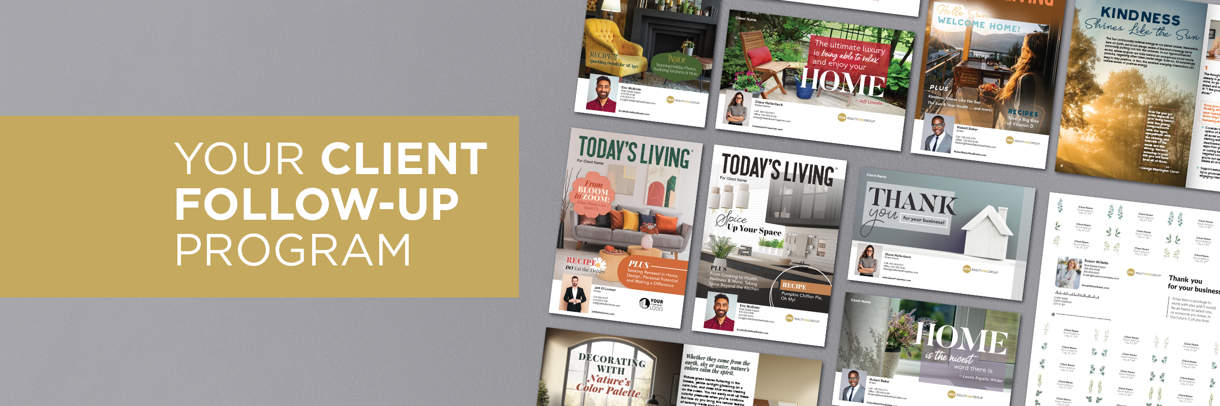 Client Follow-Up Header image with gold banner and product pictures